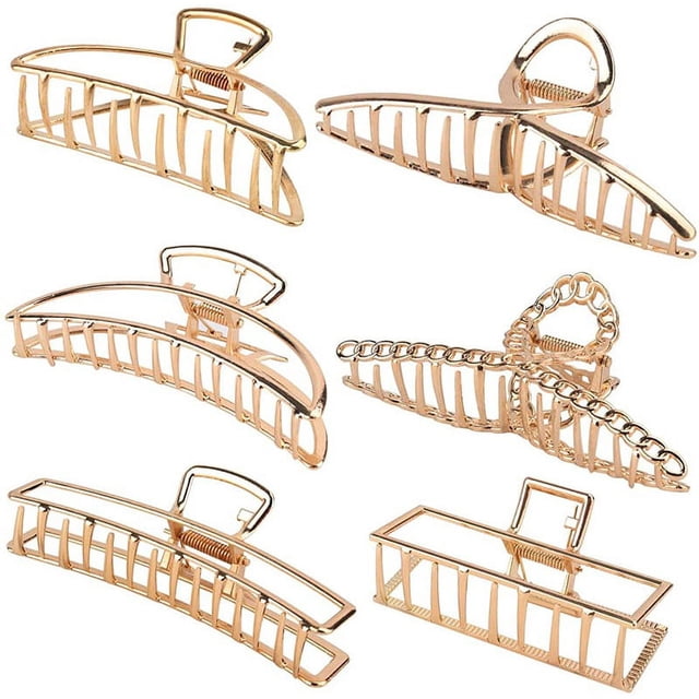 Apuakthei Paquete de 6 pinzas grandes de metal para el cabello – Pinzas para el cabello doradas antideslizantes grandes de 4 pulgadas, pinzas para el cabello de mandíbula perfectas para mujeres y más
