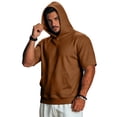 thumbnail image 3 of IAJDKMEK Men's Short Sleeve Hooded Shirt - Retro Casual Top, Vintage Shirt for Men, Soft Breathable Summer Pullover Shirt,Brown 2XL, 3 of 8