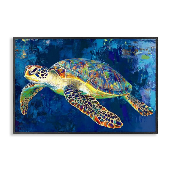 Stupell Industries Contemporary Sea Turtle in Prismatic Colors Black Framed Giclee Art, 18 x 12, by LSR Design Studio