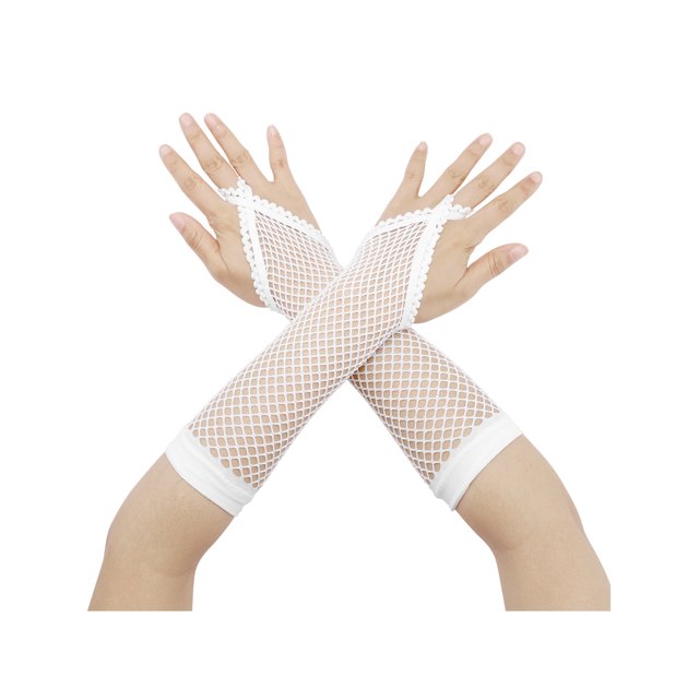 Guantes de red para mujer INSPIRE CHIC, guantes sin dedos de encaje elástico hasta el codo con bucle para los dedos, talla única, color blanco