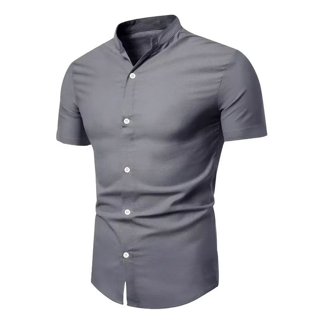Camisa Hombre Manga Corta Corte Pegado Strech Cuello Mao G