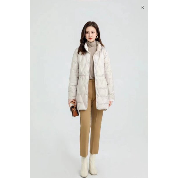 Chaqueta de plumón de otoño e invierno para mujer, abrigo de moda de plumón de pato blanco de doble cara de color fino unido de longitud media a juego