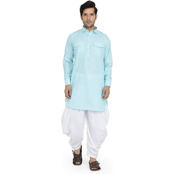 Royal Kurta Mens Cotton Kurta & Salwar Set Light Blue 42