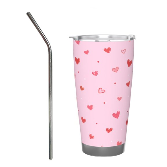 20oz Red Heart Tumbler Insulated Car Cup Pink Valentine Travel Coffee Cup Gift with Stainless Steel Straw
