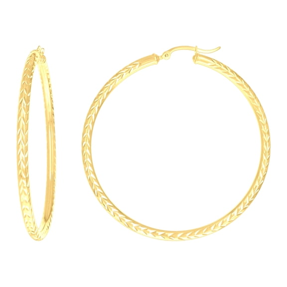 10k 10kt Yellow Gold Womens Diamond-cut Round Tube Patterned Hoop Earrings 3mm-57 Jewelry Gift for Women