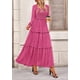 thumbnail image 5 of Vestido PRETTYGARDEN 2025 con escote cuadrado, fruncido, maxi, color rojo rosa, talla S, 5 of 8