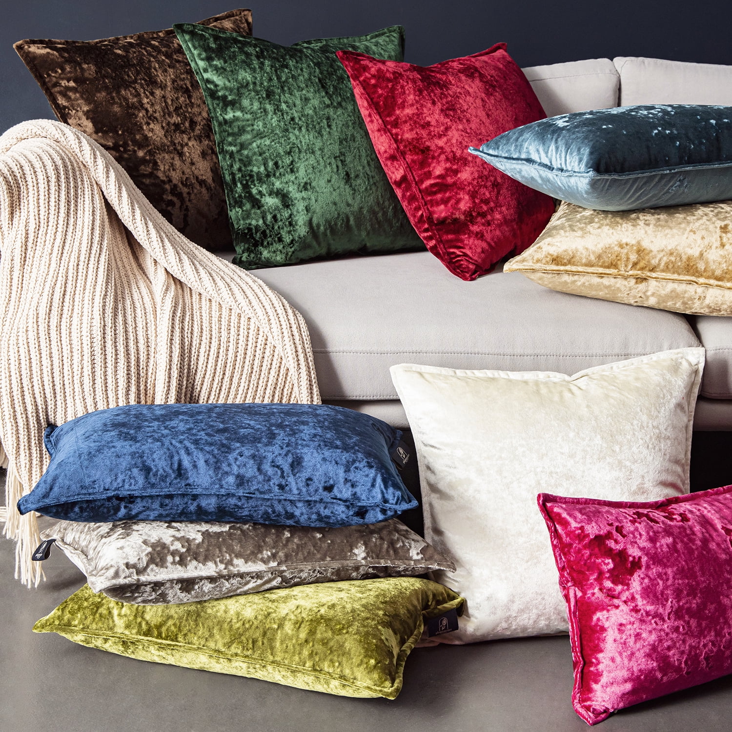 Phantoscope Patterned Velvet Tailored Edge Decorative Throw Pillow, 18" x 18", Light Brown, 2 Pack