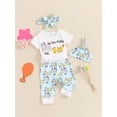 thumbnail image 6 of Yunliwuli Baby Boys Girls Summer Outfits Short Sleeve Chick Print Romper + Pants + Headband + Hat Set Infant Clothes, 6 of 10