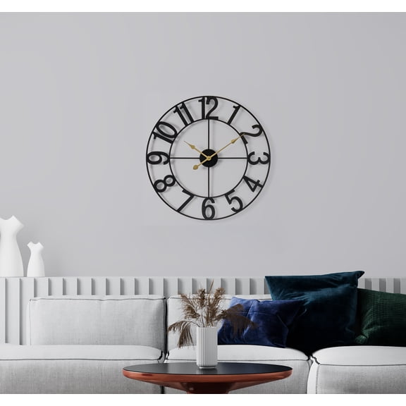 Sorbus Large Metal Numerical Wall Clock for Living Room Decor (Black, 16" Diameter)
