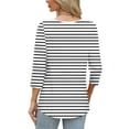 thumbnail image 3 of Womens 3/4 Sleeve Tops Loose Fit Dressy Casual Blouse Striped Print Crew Neck Spring Fall Clothes with Button (XL, White 02), 3 of 6