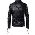 thumbnail image 2 of NOORA New Men's Fashion Vintage Cafe Racer Lace Up Leather Jacket Black Shiny Lambskin Leather Belted Jacket YK031, 2 of 5