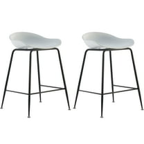 2xhome - Set of 2 White 25" Seat Height Black Molded Plastic Bar Stool Modern Barstool Counter Stools with Backs and armless Metal Legs