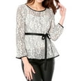 thumbnail image 4 of INSPIRE CHIC Women's Lace Peplum Blouse Floral Bracelet Sleeves Self-Tie Waist Top XS White, 4 of 9