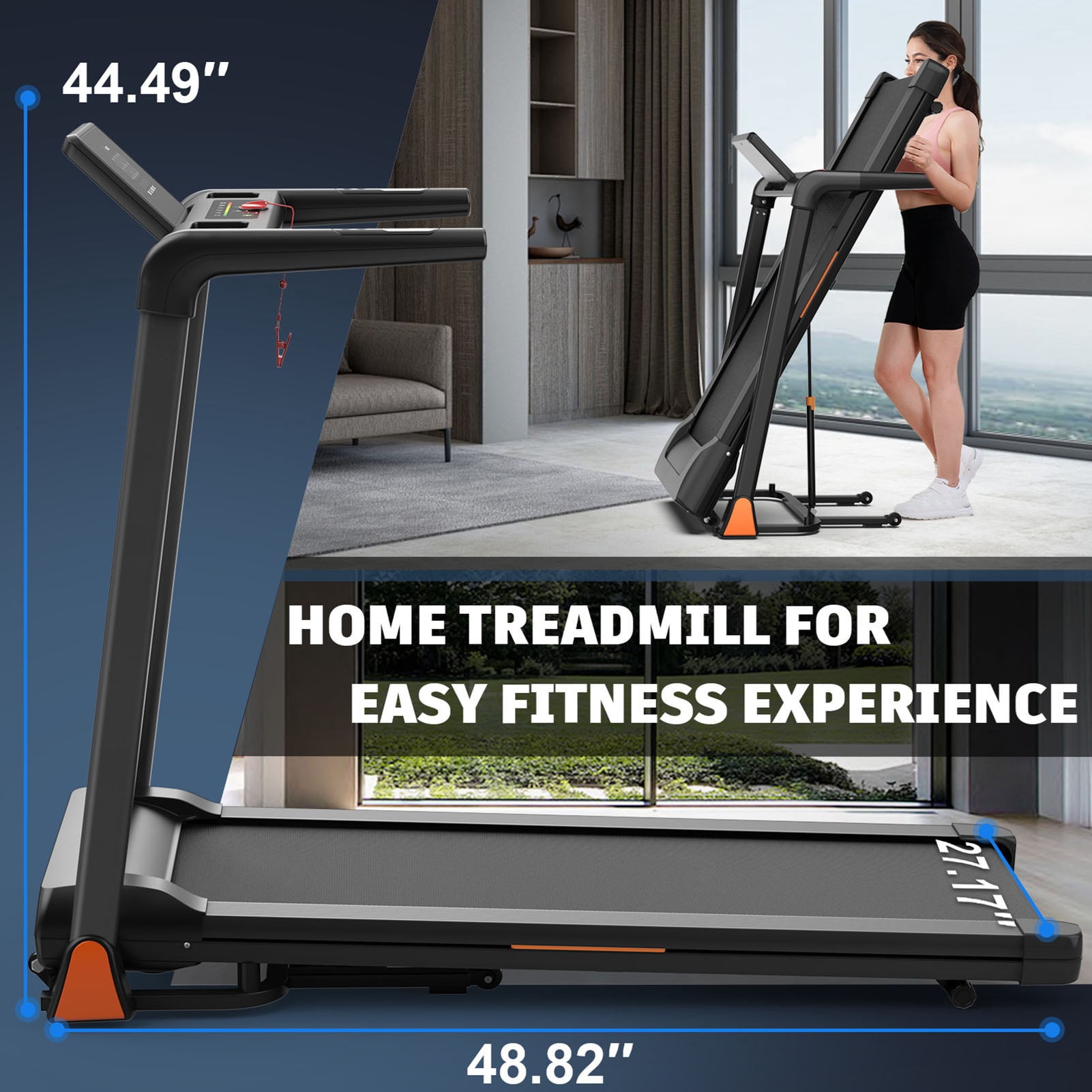 Folding Treadmill for Home, 3.5HP Quiet Brushless Treadmills with Handle 330 lbs Capacity, 4% Incline, LED Display & APP Control, Compact Foldable Walking Pad for Home Apartment Office