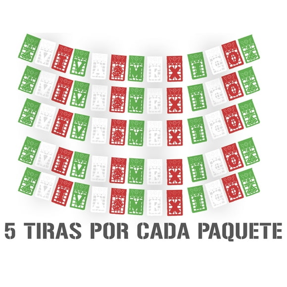 Papel picado Viva Mexico DECORAMEC PAPEL PICADO 5 tiras de 5 metros tricolor