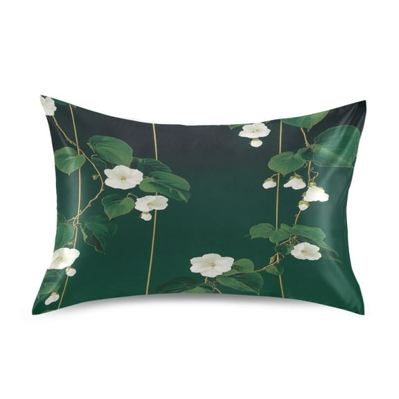 Luxurious Green Floral Standard Size Satin Pillowcase 20''x26'' Double-Sided Print Soft Wrinkle Resistant
