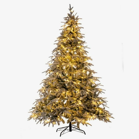 GOOD LIFE Christmas Tree PE PVC Mixed 7FT 1100 Tips with 400 LED Lights Premium Hinged Deluxe Artificial Fir Flocked Snow