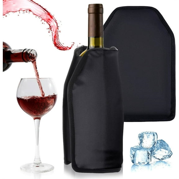 NOGIS Black Nylon Wine Chiller Sleeves, 6.1 x 8.85 Inch. Pack of 1 Champagne Cooler Sleeve for 2-4 Hours. Wine Bottle Sleeve Chillers with Elastic Band. Portable Wine Bottle Coolers