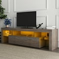 thumbnail image 2 of SYNGAR Brown TV Stand for 70 inch TV, Farmhouse Rustic Wooden Television Stands TV Cabinet Console Table with 16 Colors LED Lights, Living Room TV Buffet Cabinet with Storage, 63"L×14"W×18"H, 2 of 11