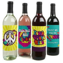 Big Dot of Happiness 60's Hippie - 1960s Groovy Party Decorations for Women and Men - Wine Bottle Label Stickers - Set of 4