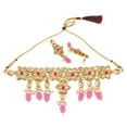 thumbnail image 5 of Efulgenz Faux Kundan Stones Crystal Pink Floral Choker Necklace Earrings Indian Jewelry Set Wedding Traditional Bollywood Jewelry for Women, 5 of 5