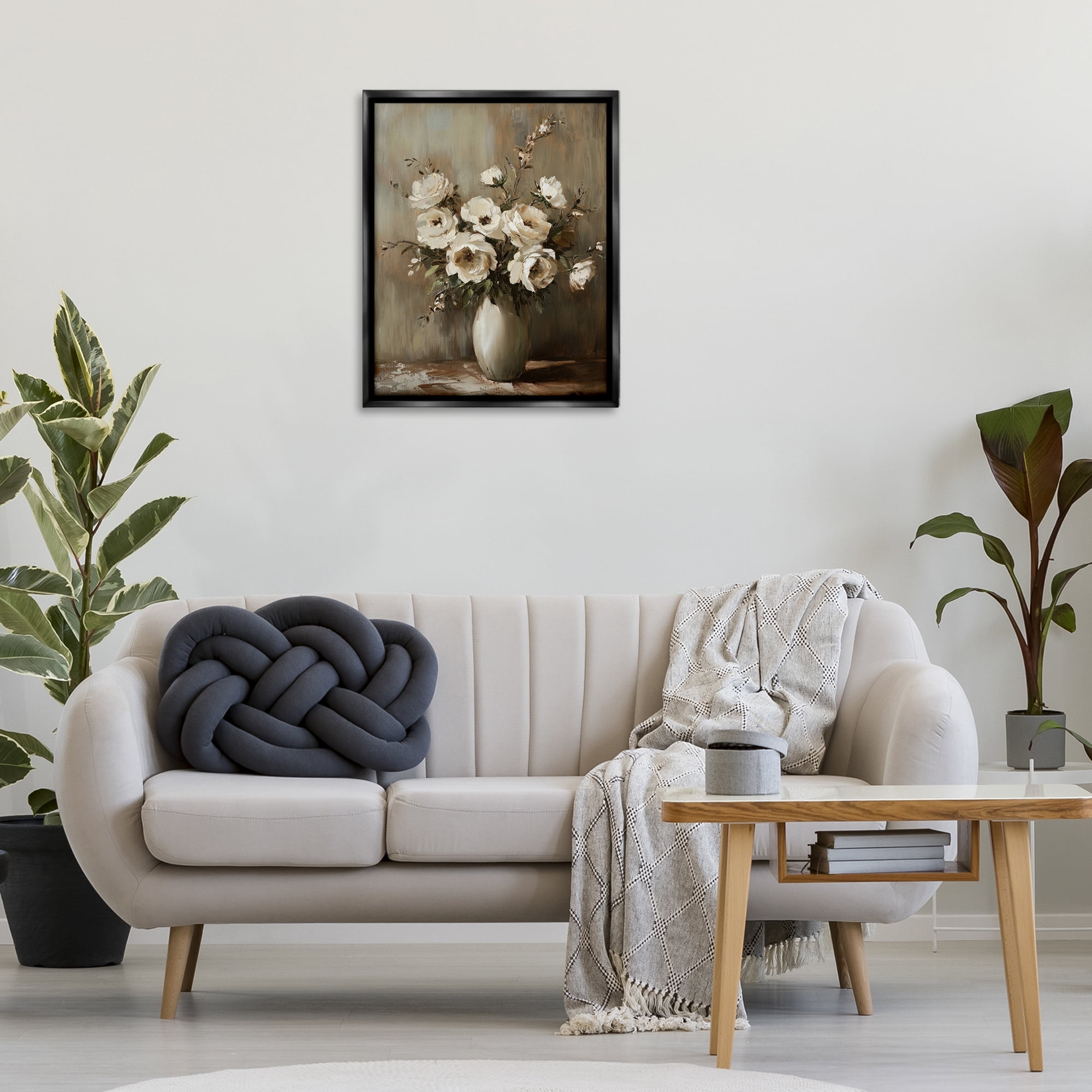 Stupell Industries Neutral Traditional Bouquet Plants & Flowers Painting Black Floater Framed Canvas Art Print Wall Art, 25 x 31