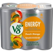 V8 +Energy Peach Mango Juice Energy Drink, 8 fl oz Can, 6 Count
