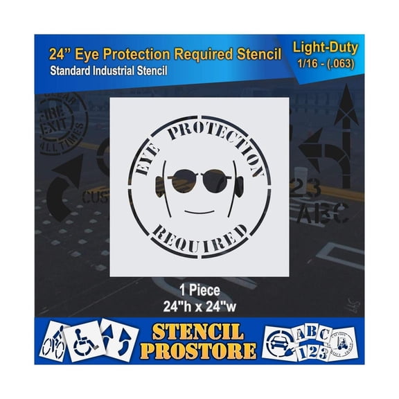 Safety Floor Marking Stencil - 24 inch Eye Protection Stencil - 24'' x 24'' x 1/16'' (63 mil) - Light-Duty Light-Duty - 1/16" (63 mil) thick
