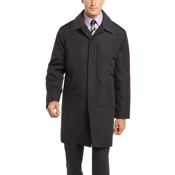 London Fog LONDON FOG Mens Black Microfiber Raincoat Double Lining
