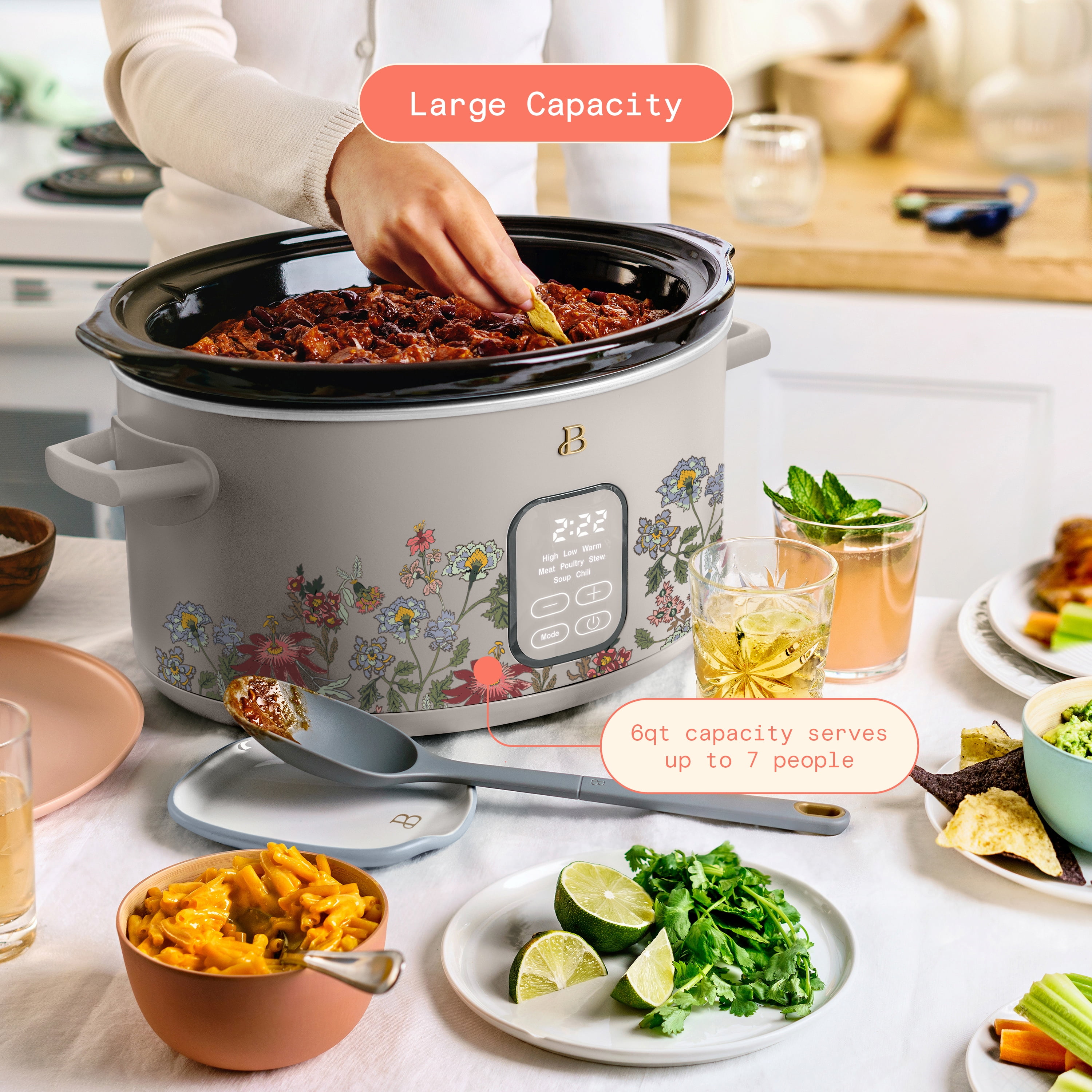 Beautiful 6 QT Programmable Slow Cooker Wildflower Porcini by Drew Barrymore