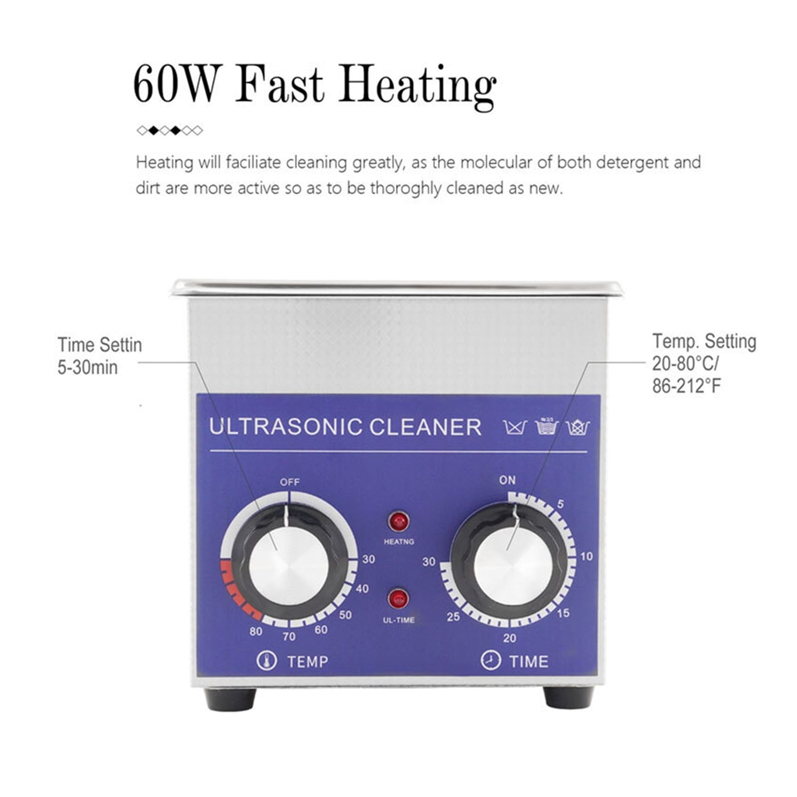 2L 60W Portable Ultrasonic Cleaner, Ultrasonic Jewelry Cleaner, With Heater Timer, Glasses Dental Nozzle Hardware 20-80 ,Strong Cleaning