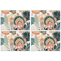 Tropical Pioneer Flower Pattern Summer Placemats Table Placemats Set Of 4-Linen Kitchen Washable Placemats Table Mats 11.8"x17.7" Non-Slip Heat Resistant
