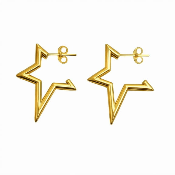 Jewel Harbour Gold-Plated Stainless Steel Geometric Star Stud Earrings for Women - Anti-Tarnish