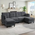 thumbnail image 1 of Puremind U Shaped Sectional Sofa, Corduroy Modular Sectional Couch with 2 Movable Ottomans for Living Room/Apartment, Dark Gray, 1 of 5