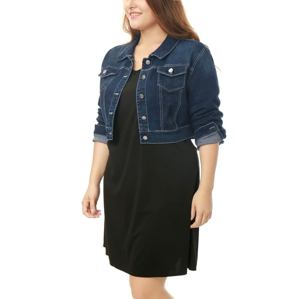 Unique Bargains Women s Plus Size Button Closed Cropped Denim