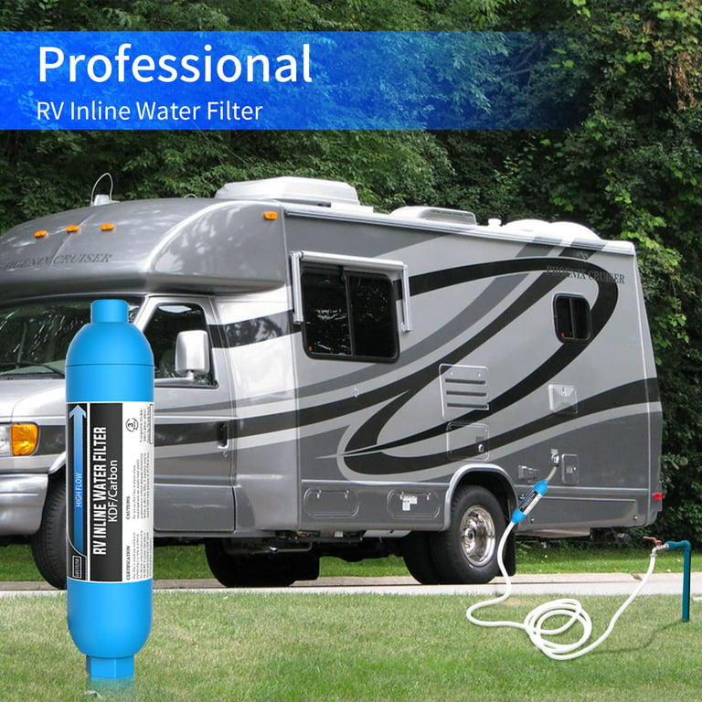 RV Inline Water Filter with Flexible Hose Protector(KDF