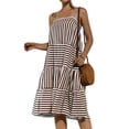 thumbnail image 4 of QAFOPEH Women Stripe Print Sleeveless Open Back Ruffled Tiered Sling Mini Dress, 4 of 7