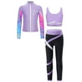 thumbnail image 3 of Raenseen Kids Girls 3Pcs Athletic Yoga Workout Sports Vest Bra Top Leggings Pants with Long Sleeve Light Purple 14, 3 of 9