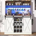 thumbnail image 6 of Blotout LED Coffee Bar Cabinet with Power Outlet, 58" Tall Farmhouse Kitchen Pantry Storage Cabinet with Lights, Adjustable Shelf, 9 Wine Racks, 6 Hooks , Barn Door Cabinet with Storage, White Brown, 6 of 9
