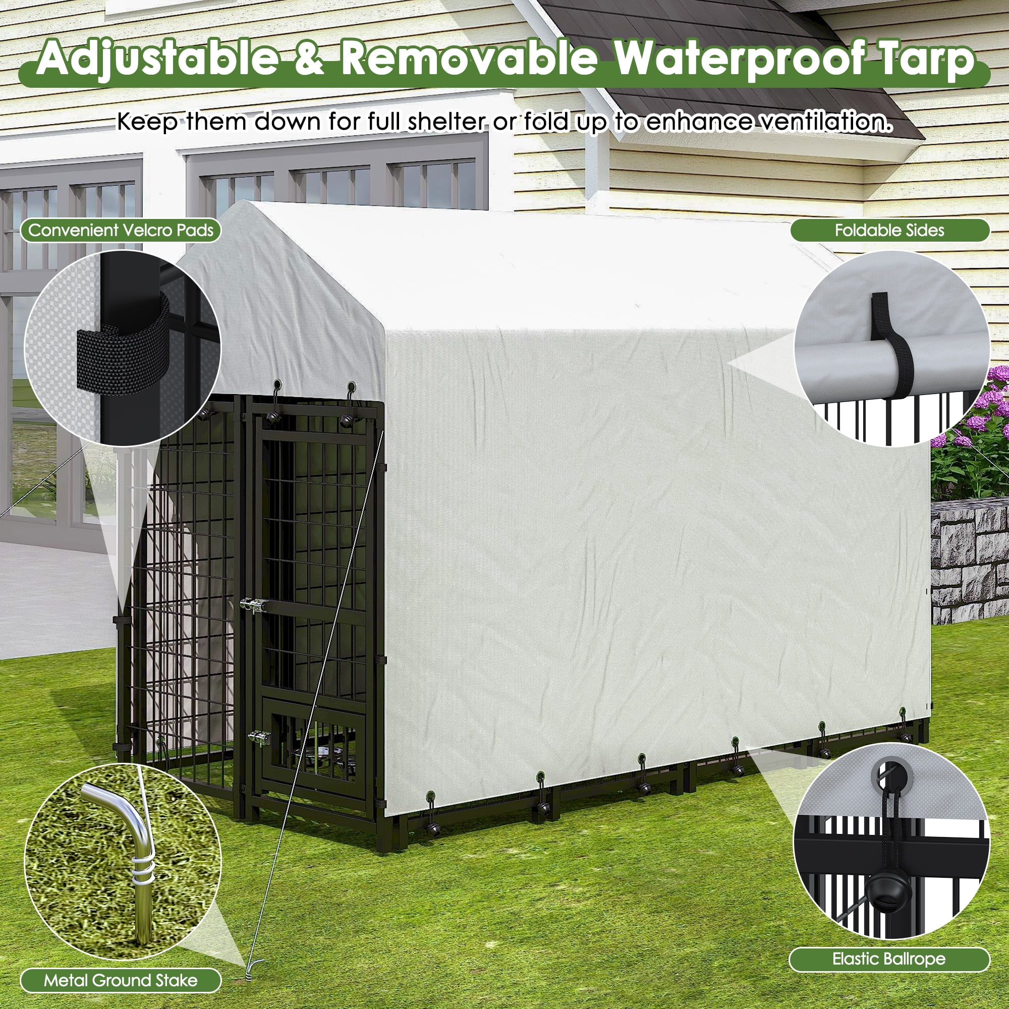 Timagebreze Heavy Duty Outdoor Dog Kennel, Welded Steel Wire Playpen with UV-Resistant Roof & Lock for Large Dogs,8x4x6 FT
