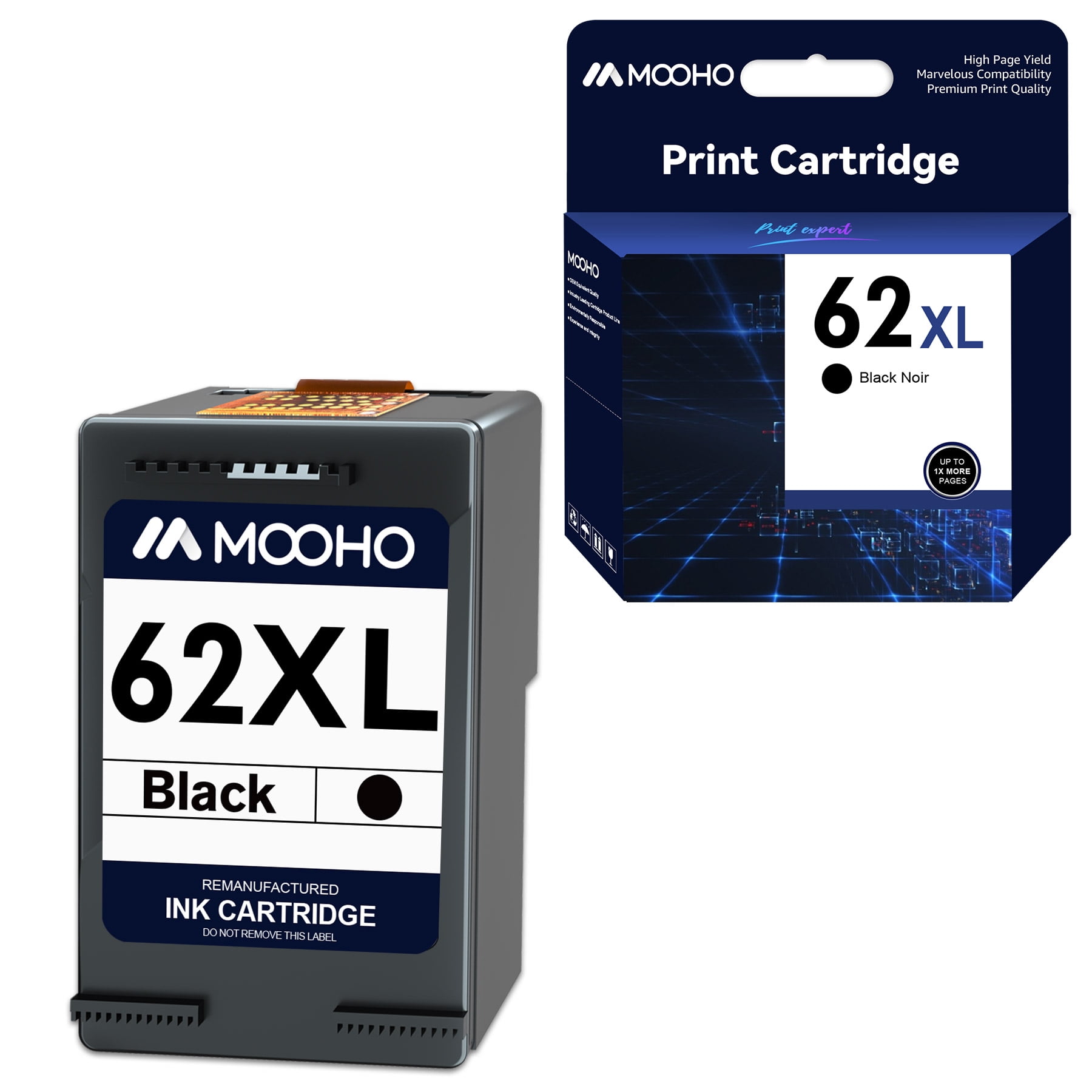 Mooho 62XL Ink Cartridge Replacement for HP Ink 62 Black Works with HP Envy 5540 5640 5660 7645 7640 OfficeJet 5740 8040 OfficeJet Mobile 250 200 Series Printer,1 Pack - Walmart.com