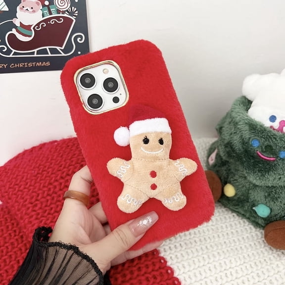 ZHaobin New Year Merry Christmas Tree Plush Boots Phone Case for iphone 16 15 Pro Max Red Hairy Warm Fur Soft Cover (For iphone 15,Khaki)