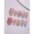 thumbnail image 5 of Handmade Short Oval Press on Nails with Bow Knots Nail Decorations, 3D Flower and Ribbon Pattern, 10 Pieces, 5 of 10