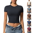 thumbnail image 3 of Besolor Workout Tops for Women Cropped Gymwear Tshirt Crewneck Short Sleeve Lightweight Quick-Dry Tees, 3 of 10