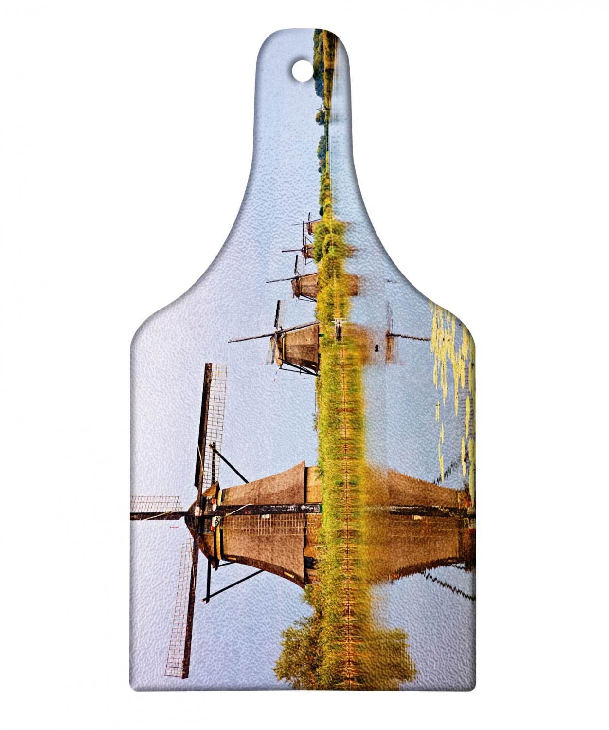 Dutch Cutting Board, Landscape Image of Traditional Wooden Windmills