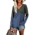 thumbnail image 2 of Camisas Para Mujer Casual Manga Larga Cuello en V Tops Patchwork Blusa Suelta Camisas Odeerbi  ODB129521, 2 of 6
