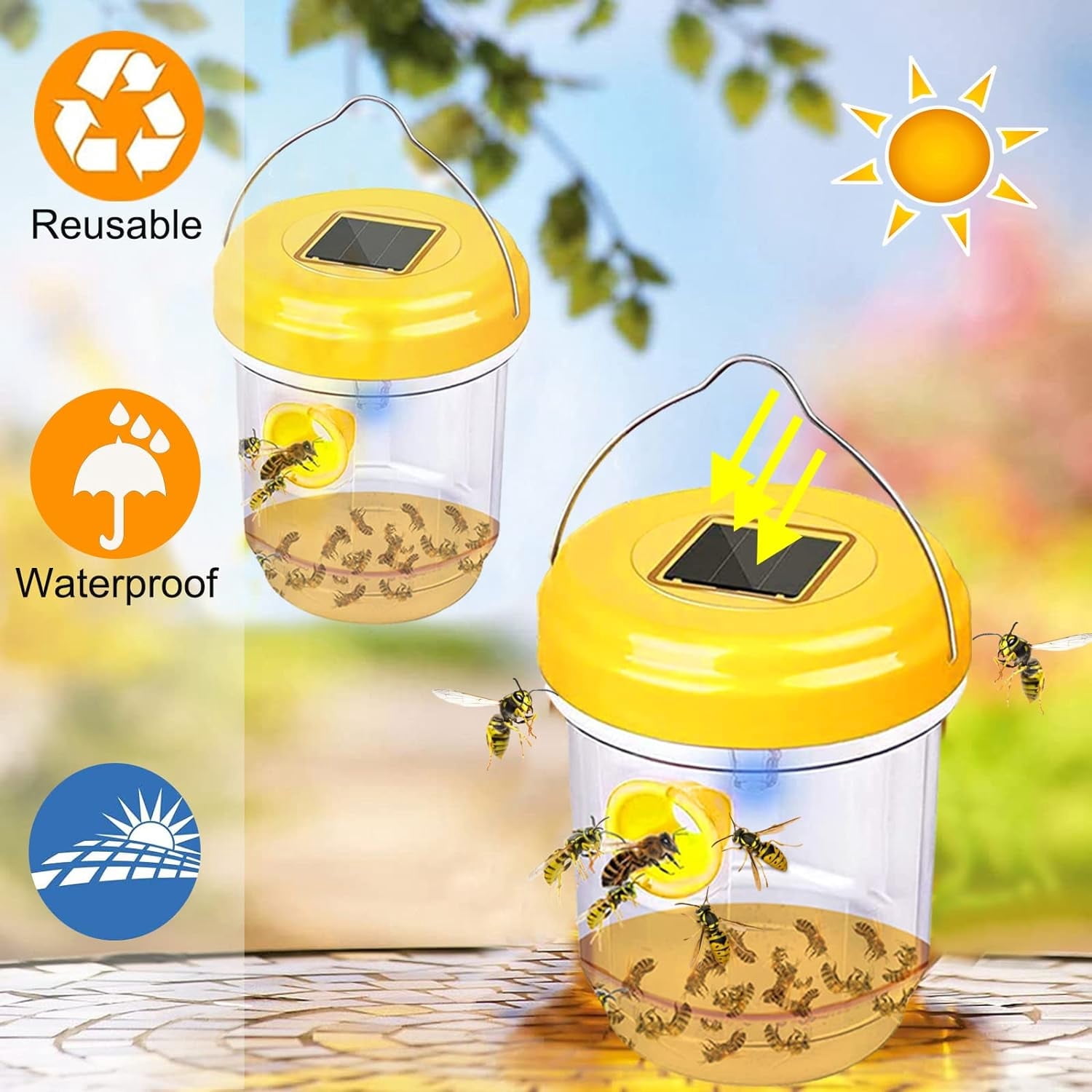 2PCS Wasp Traps Outdoor Hanging Trap Carpenter Bee Traps for Outdoors Bee Traps for Outside Reusabl