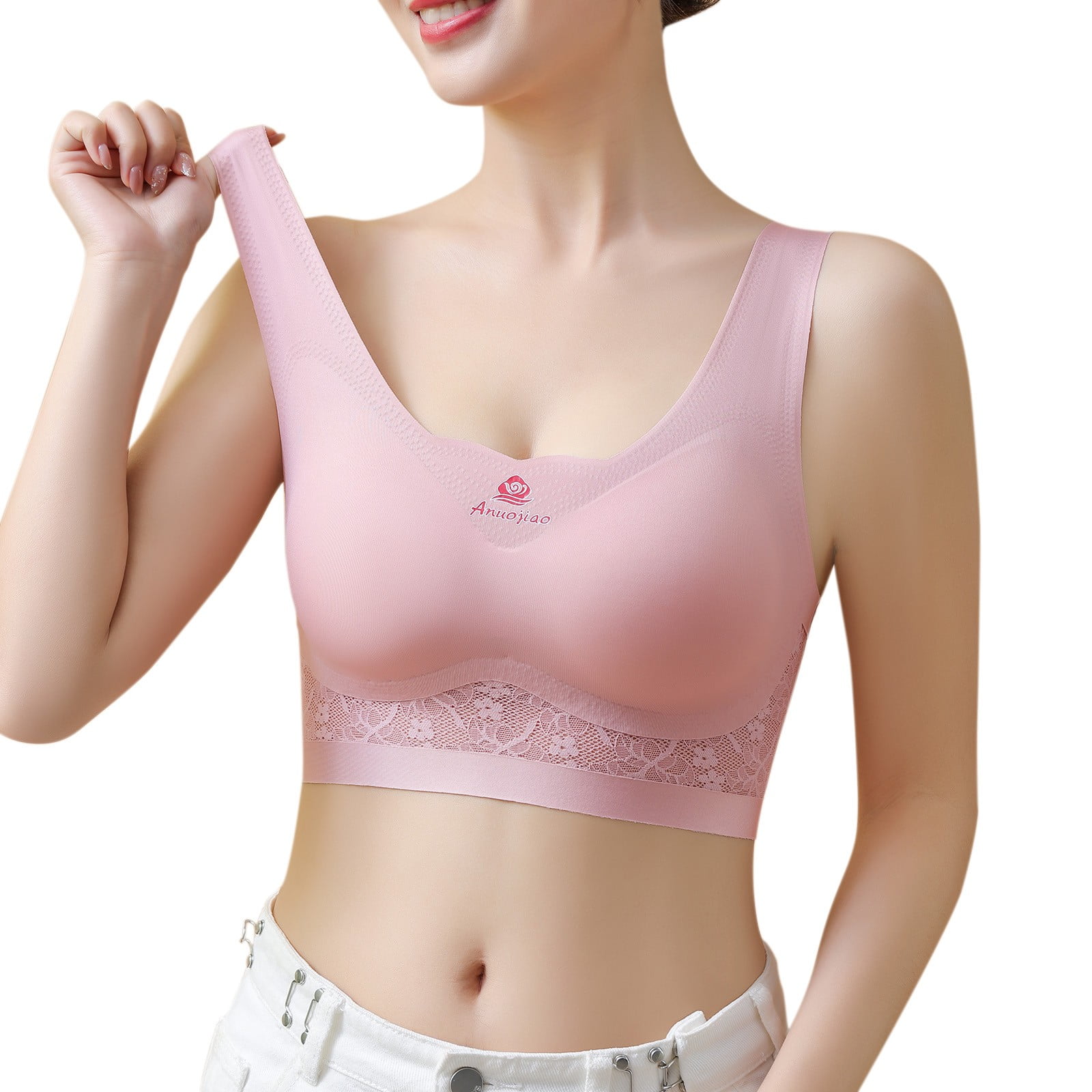 Eashery Sports Bras for Women High Support Women's Plus Size Floral Lace  Scalloped Trim Wireless Bra Adjustable Strap V Neck Everyday Bralette Hot  Pink 3X-Large 