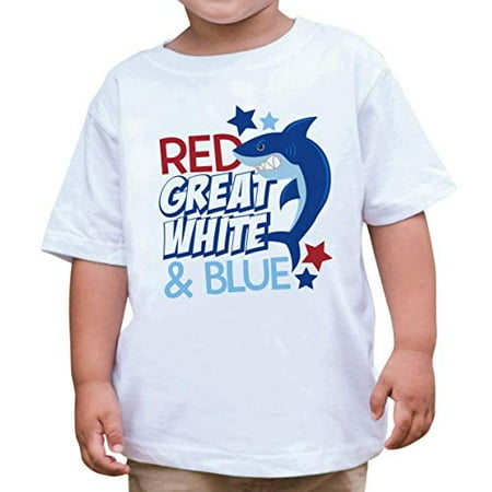

7 ate 9 Apparel Shark 4th of July White T-Shirt 2T