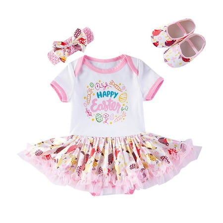 

ZMHEGW Baby Girls 3Pcs Set My 1St Easter Bunny Eggs Romper Tutu Dress Headband Shoes Outfit Set